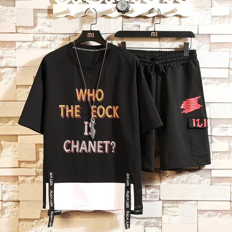 Модный спортивный костюм для мужчин летняя мужская укороченная футболка + шорты