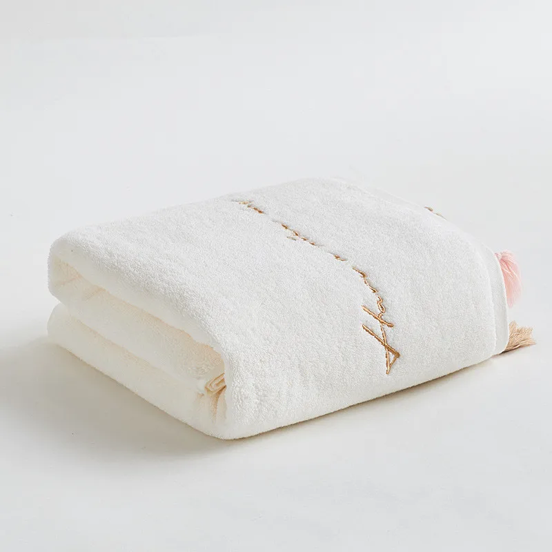 White 1 шт., 70x140 см, хлопок, одноцветное, с кисточками, с вышивкой, полотенце для ванной, отеля, для женщин, для девушек, банное полотенце, толстое, мягкое, пляжное полотенце s - Цвет: White