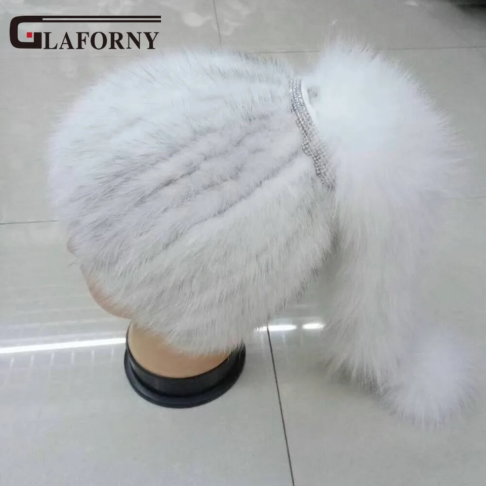 Glaforny,, норковый мех, женские шапочки, Роскошные, лисий хвост, бриллиант, модные, зимние, брендовые, новые, высокое качество, женская шапка, шапки, шапки