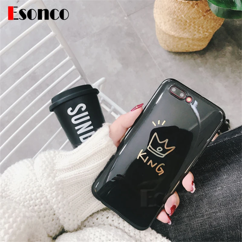 King &amp Queen Crown Soft Case For iPhone 7 8 X 6 s Plus Cases Lover Silicone Rubber Phone 6s |