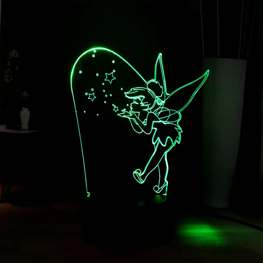 3D визуальная лампа Сказочный динь-колокольчик RGB 7 цветов меняющая прикроватная