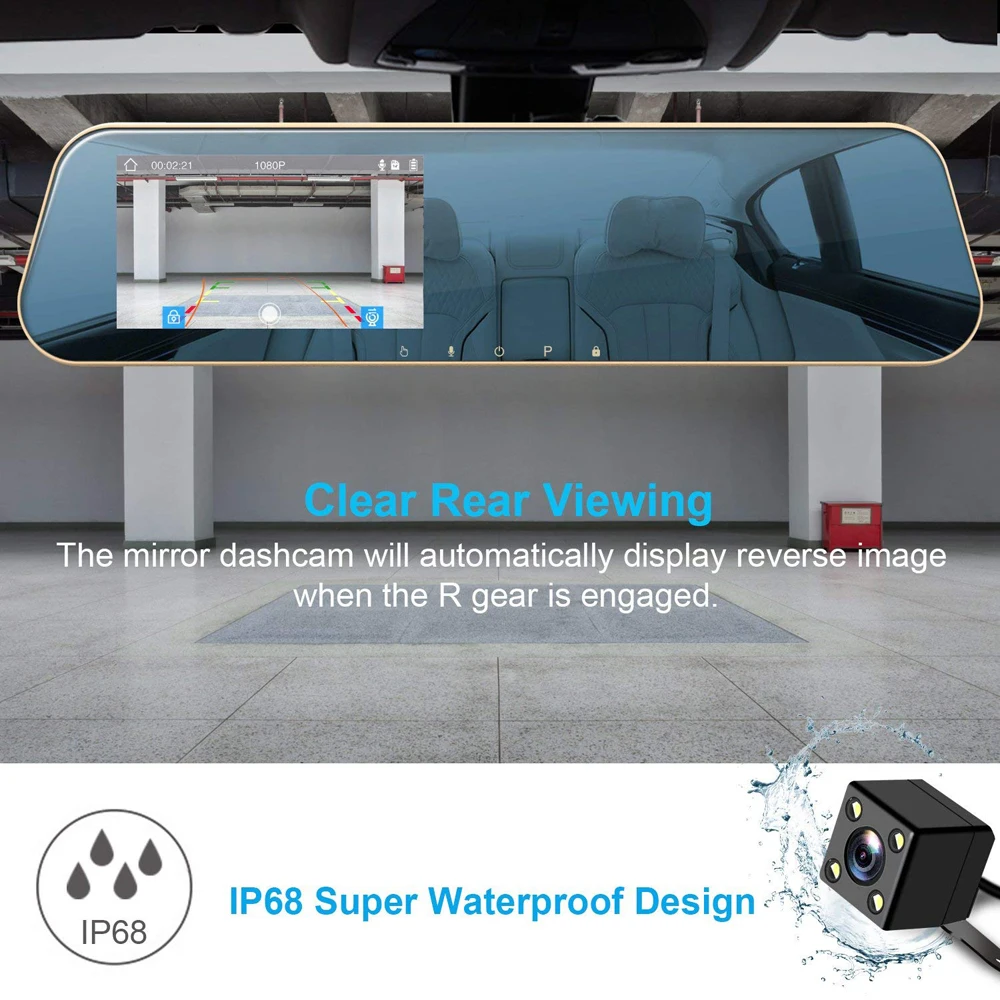 CRUZ dash cam зеркальный видеорегистратор двойная камера объектив Автомобильный с