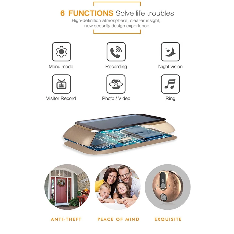 

4.3 Inch Lcd Color Screen Video-Eye Door Viewer Ir Night-Vision Visual Door Peephole Camera Photo / Video Digital Doorbell Cam