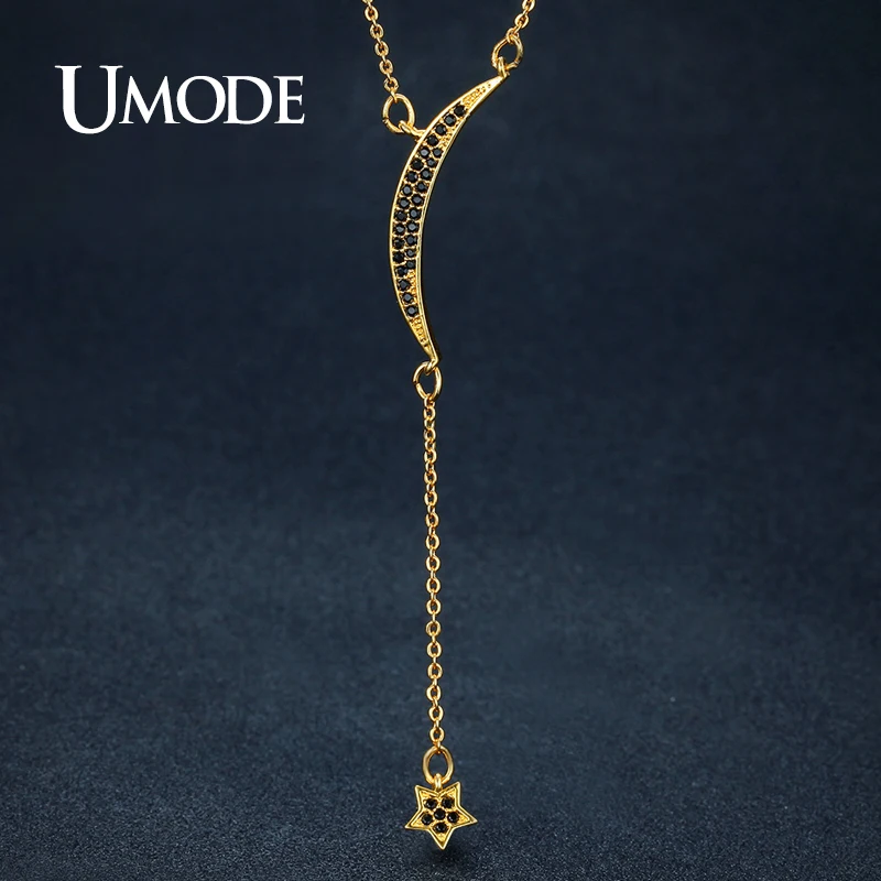 UMODE винтажные черные австрийские стразы луна звезда длинная цепочка подвески