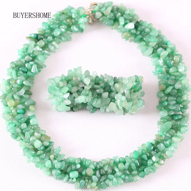 Green Aventurine Женский комплект ювелирных изделий неправильной формы чип бусины натуральный камень говлит гранат оникс флюоритовый кварц Кристалл Опал ожерелье браслет - Окраска металла: Green Aventurine