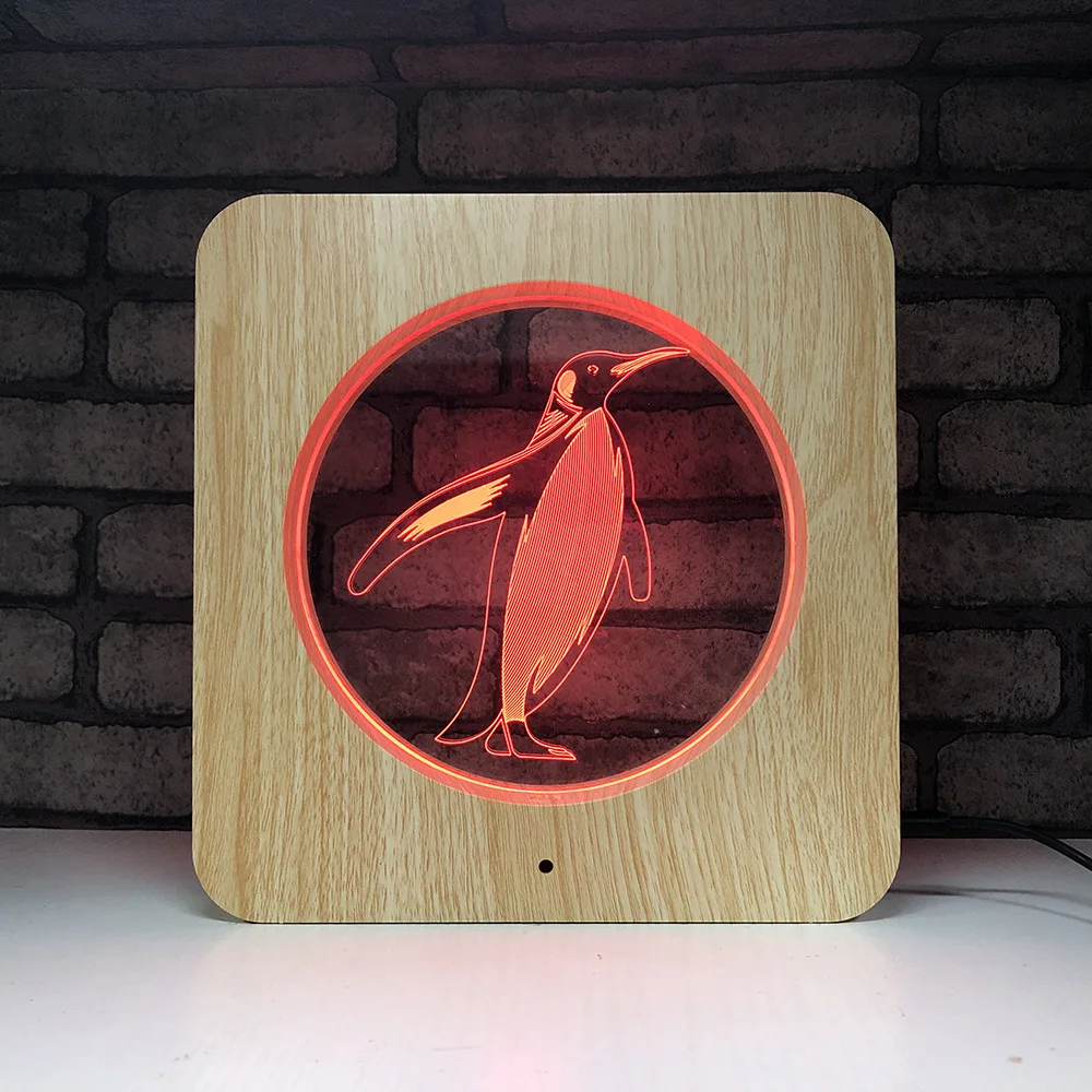 

New Wooden Penguin 3D LED RGB Night Light 7 Color Change Desk Light Action Figures 534 Boys Girls Christmas Toys