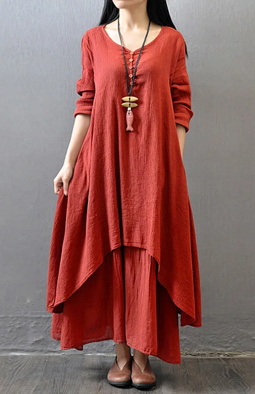 Женское платье с длинным рукавом и круглым вырезом летнее большого размера