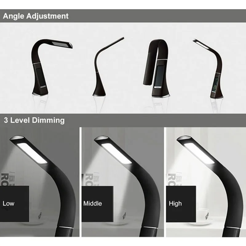 Bussiness LED Desk Lamp Alarm Clock/Calendar LCD Display USB Leather Texture Dimming Folding Book Reading Table Recharge | Лампы и