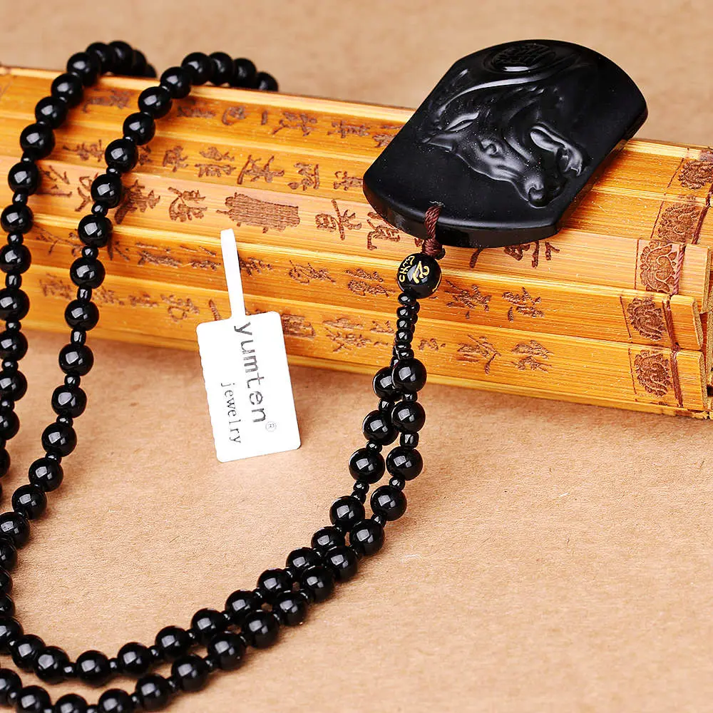 4 шт. обсидиановое ожерелье с подвеской в виде головы волка Хрустальная резьба