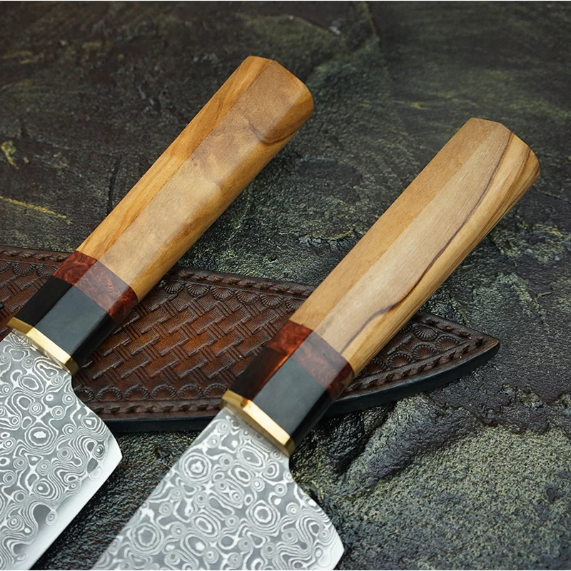 Японский нож шеф повара FZIZUO из дамасской стали ножи Santoku с ручкой оливкового