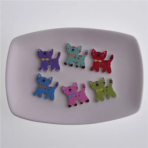 cartoon cat 50 шт. деревянные пуговицы для скрапбукинга с изображением животных, лисы, кролика, сделай сам, Детская обучающая одежда, аксессуары для шитья, украшения - Цвет: cartoon cat