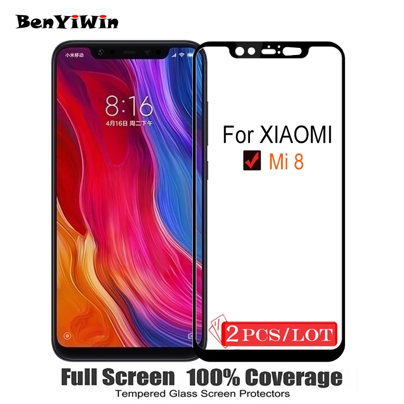 2 шт защита экрана из закаленного стекла полное покрытие для Xiaomi Mi 8 9H Защита от царапин защитная Пленка чехол для Xiaomi Mi 8 Стекло