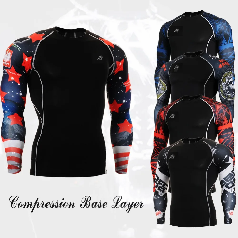 Fixgear Technical Double Graphic Compression Tights Multi-Functional Training Running Bodybuilding Fitness Sports Tops Shirts | Спорт и