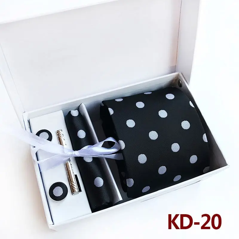 KD20 Новинка, модный галстук, набор, полиэстер, шелк, 8 см., галстуки в горошек, мужские галстуки для мужчин, галстук, платок, запонки, подарочная упаковка, KD01 - Цвет: KD20