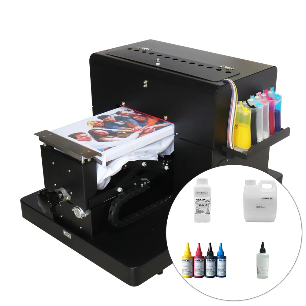 Printer With Ink Принтер для футболок A4 Размер планшетный принтер 6 цветов Одежда DTG печатная машина для футболок одежда ПВХ печать карт с чернилами - Цвет: Printer With Ink