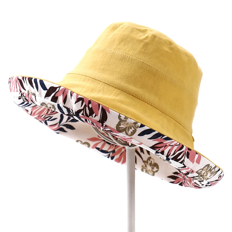 Double Sided Flower Bucket Hat Women Korean Folding Sunhat Large Wide Brim Summer Hats Lady Panama Cap Beach | Аксессуары для