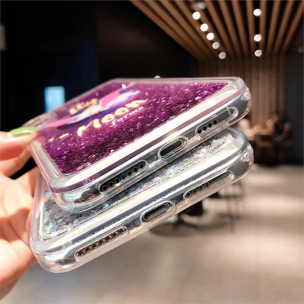 Liquid Quicksand Fly Moon Elephant Phone Case for iphone 6 6S 7 8 Plus X XR XS Max Cover Love Heart Glitter Bling Sequins Capa |