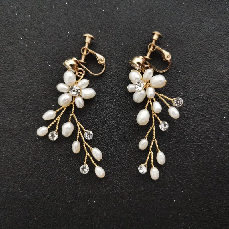 2126 Gold SLBRIDAL, Стразы ручной работы, кристаллы, жемчужные клипсы на/ушной штифт, свадебные висячие серьги, свадебная люстра, серьги, Женские Ювелирные изделия - Окраска металла: 2126 Gold
