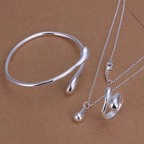 925 silver jewelry set fashion Nickle free antiallergic teardrop Ring Bangle Necklace Jewelry Set wzv ildp | Украшения и