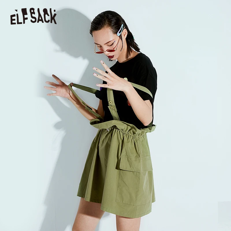 "Женское платье на бретельках ELF SACK, зеленое армейское платье, хлопковое повседневное мини-платье на лямках с открытыми плечами для ношения летом, "