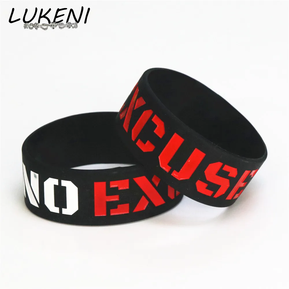 

1PC Fashion 25mm No Excuses Motivation Silicone Wristband Black Wide Sports Activities Rubber Bracelets & Bangles Gift SH076