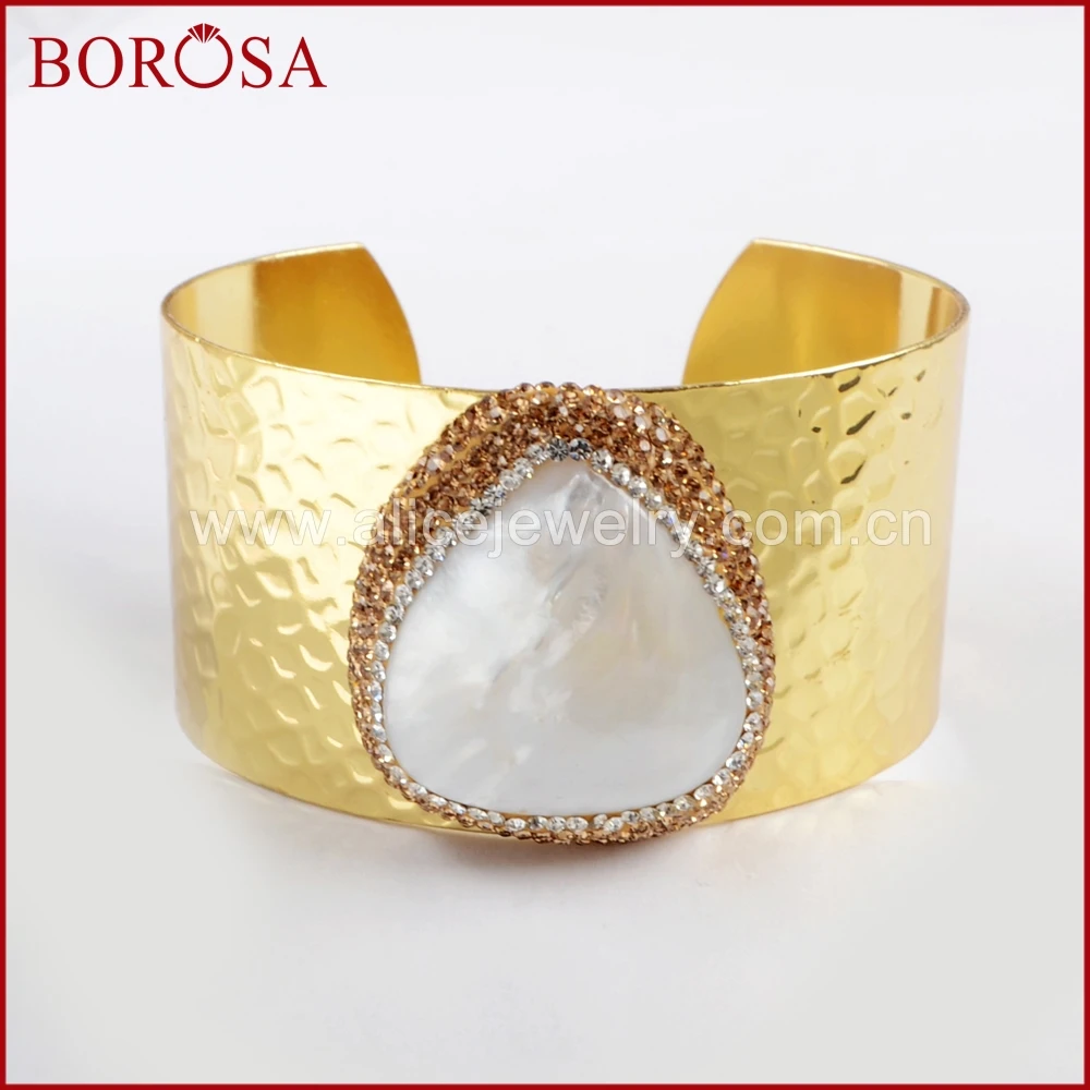 BOROSA 1 шт элегантный натуральный пресноводный жемчуг браслет манжета золотое