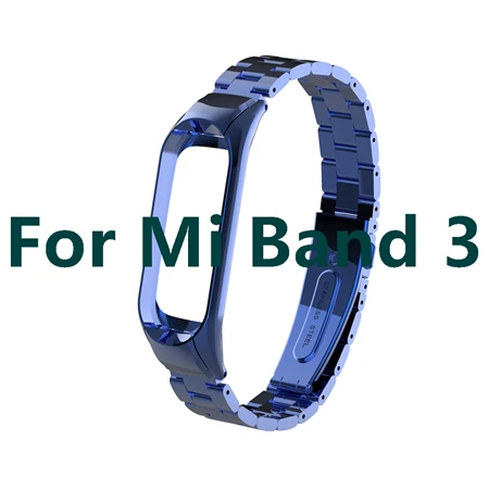 Blue For Band 3 Браслет из нержавеющей стали, ремешок для Xiaomi mi, браслет 4, металлический твердый mi Band 3, ремешок для Xiaomi mi, ремешок 3, сменный ремешок для смарт-часов - Цвет: Blue For Band 3