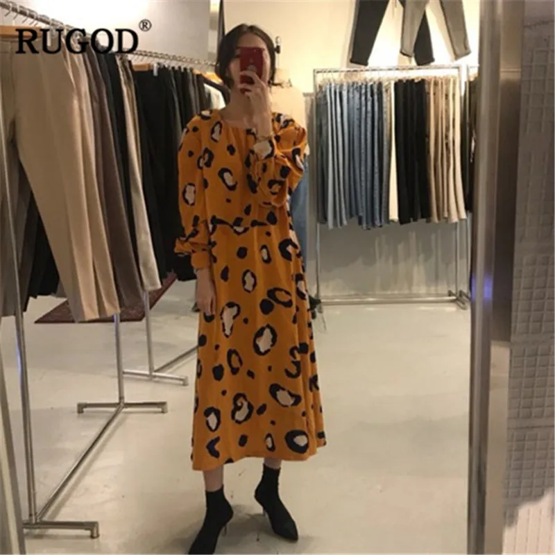 Женское платье с леопардовым принтом RUGOD Длинное свободное круглым вырезом и