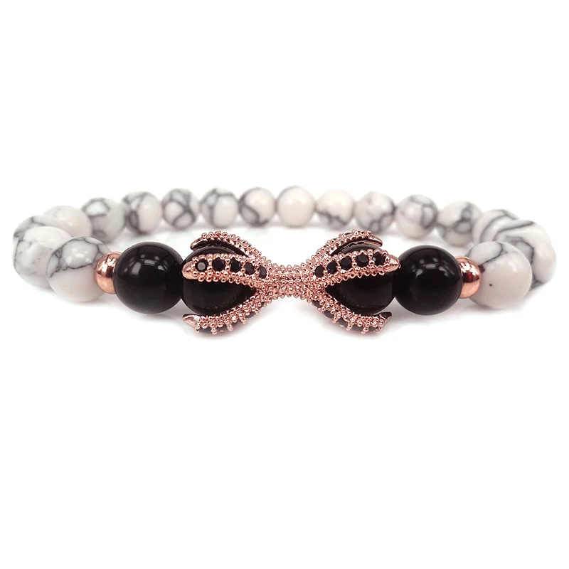 Натуральный черный оникс с белым Howlite серебряного цвета микрозакрепка CZ Eagle Claw