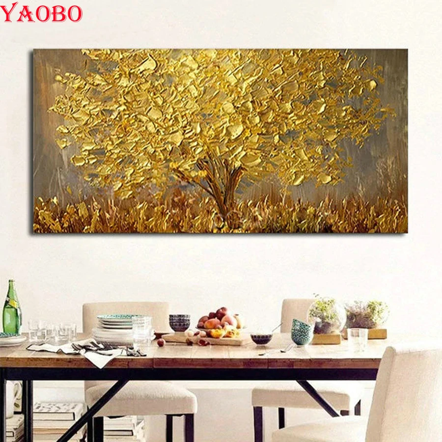 

Полноразмерная квадратная круглая алмазная живопись, картина с денежными деревьями 5D, вышивка крестиком, украшение большого размера