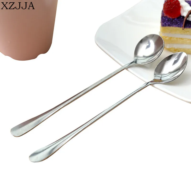XZJJA 2Pcs/Set Stainless Steel Coffee Spoon With Long Handle Dipper Kithchen Dessret Tea Matal Set Salad Scoops Ladle |