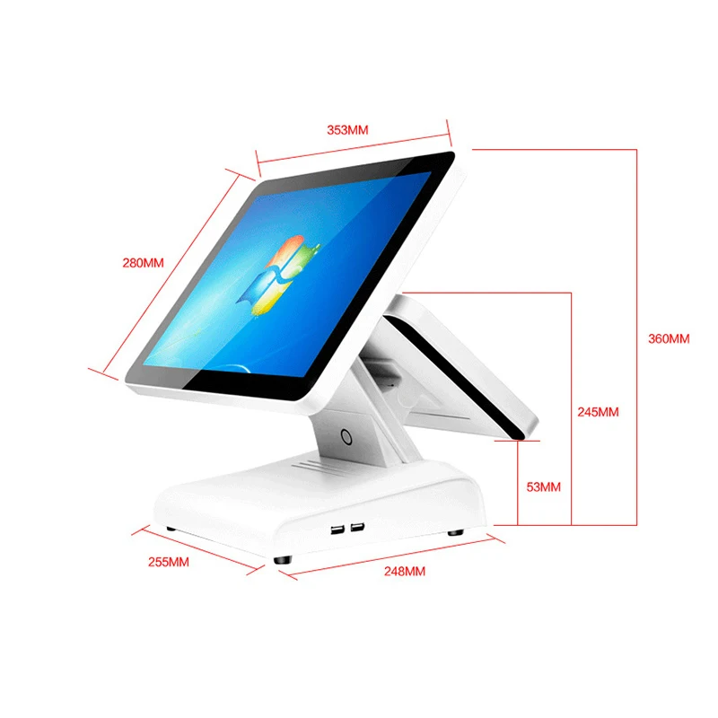 Все в одном ПК Pos система 15 дюймов двойной дисплей J1900 2G 32G WIFI кассовый аппарат