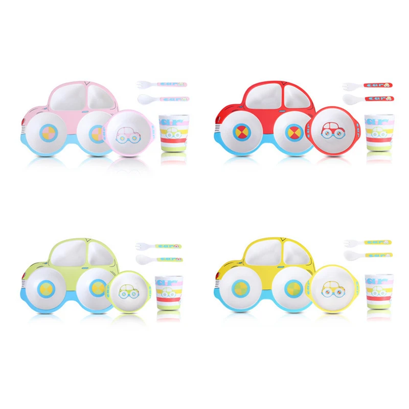 

Bamboo Fiber Children Tableware Baby Feeding Dinnerware Dishes Bowl With Spoon Fork Cartoon Separation Food Container MBG0366
