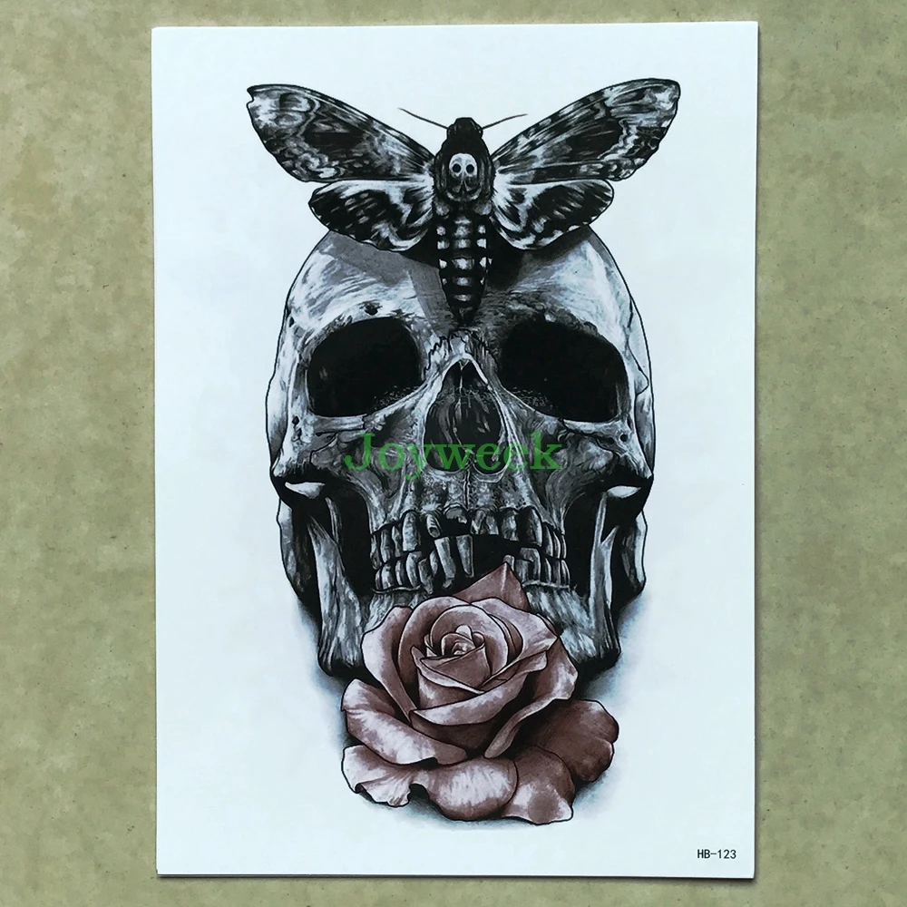 

Waterproof Temporary Tattoo Sticker large skull moth rose The Silence of the Lambs tatto stickers flash tatoo fake tattoos