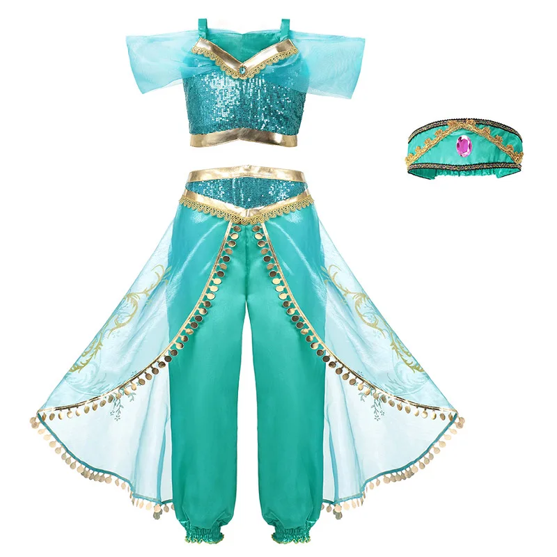 Jasmine Dress only Девушки Аладдин лампа платье цвета Жасмин up костюмы Дети Хэллоуин танец живота платья арабский индийский принцесса косплей костюм - Цвет: Jasmine Dress only