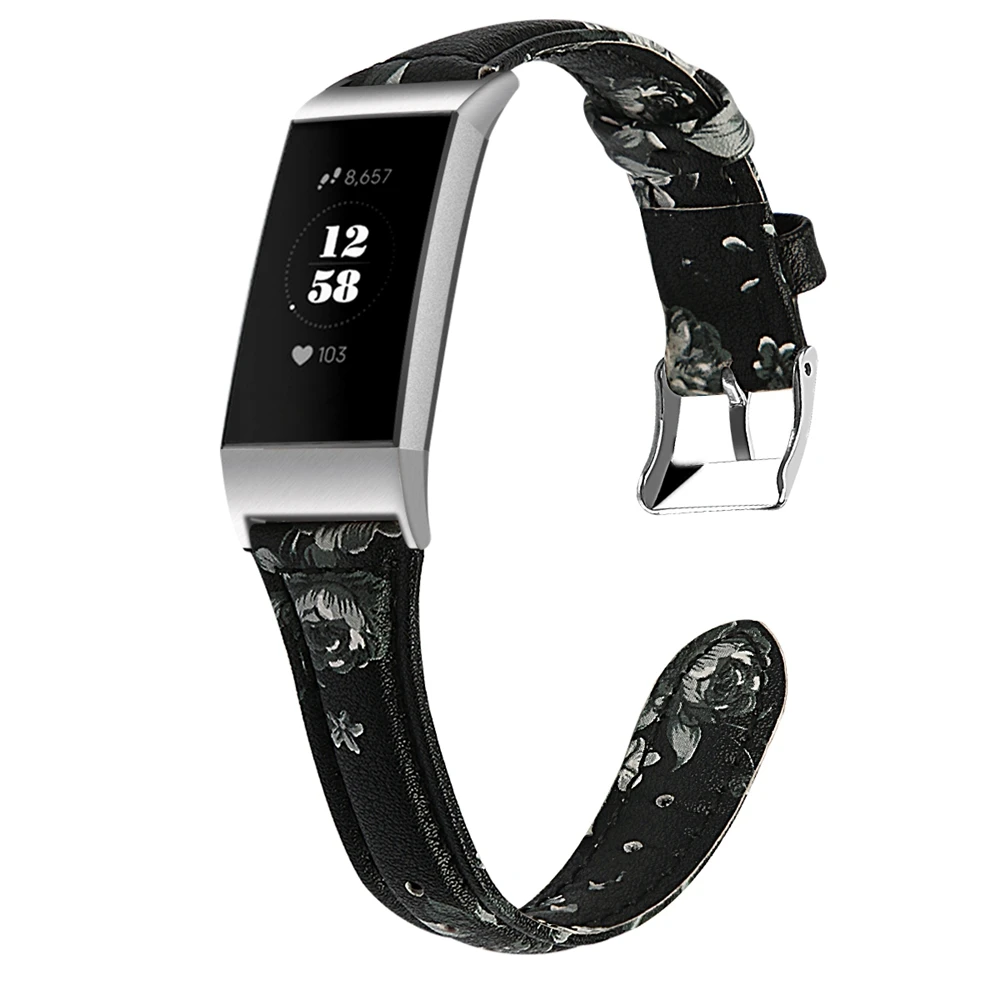 Hangrui для Fitbit Charge 3 цветочный узор Fitbit Charge 3 Band натуральная кожа часы ремешок Замена для девочек женщин дамы