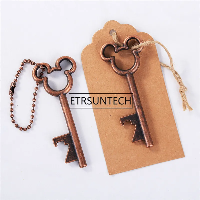 

200pcs/lot Fast shipping Creative Wedding Favors Party Gifts Antique Bronze Mickey Skeleton Key Beer Bottle Opener