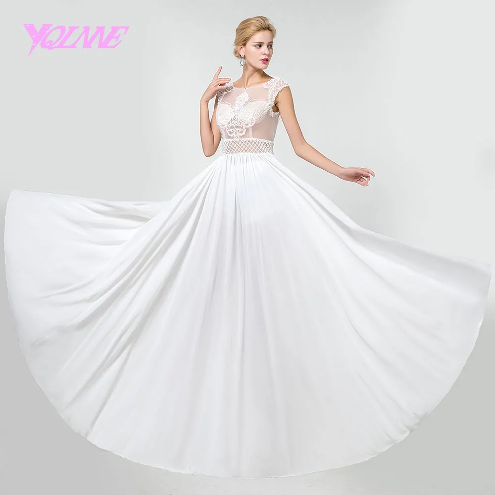 YQLNNE Robe De Mariee пляжное свадебное платье с вышивкой Иллюзия жемчужные бусины свадебное платье из шифона