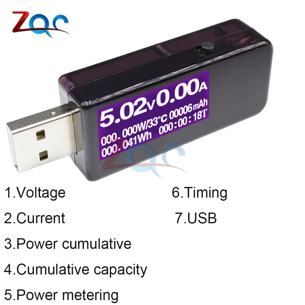 USB цифровой вольтметр Амперметр измеритель напряжения тока USB детектор питания Тестер батарея Емкость энергии время Многофункциональный тестер - Цвет: Type 7
