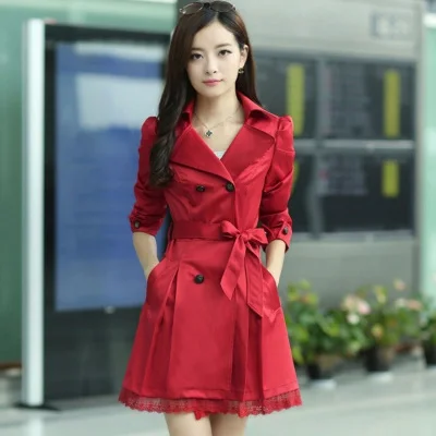 Trench female 2015 spring women's trench plus size clothing and autumn medium-long outerwear | Женская одежда
