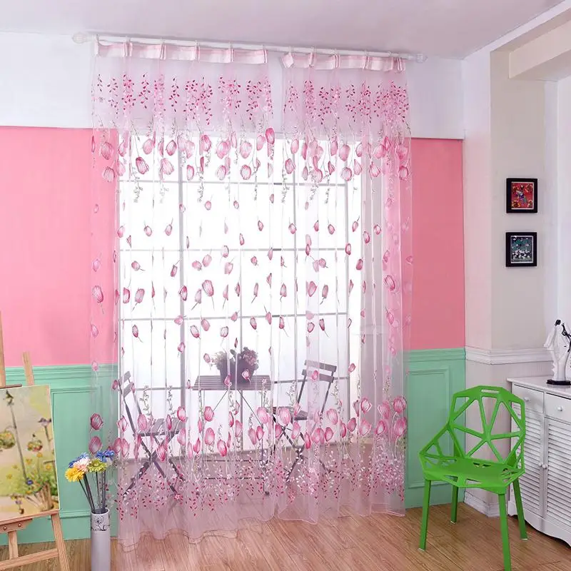 Роскошный стиль занавески окно прозрачная вуаль тюльпан домашний милый узор