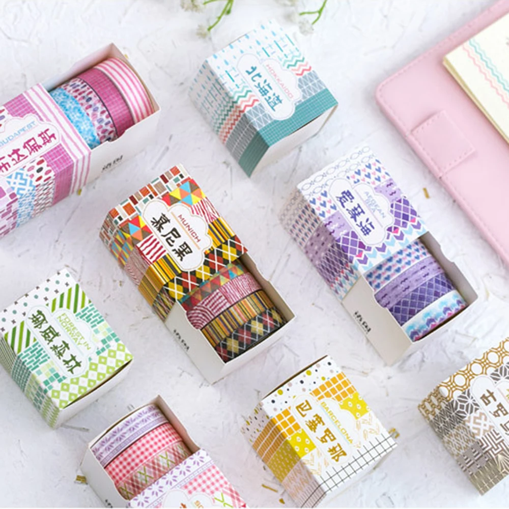 

5 Pcs/Box Checkered Stripes Washi Tape Decorative Adhesive Tape DIY Scrapbooking Sticker Label Masking Tape