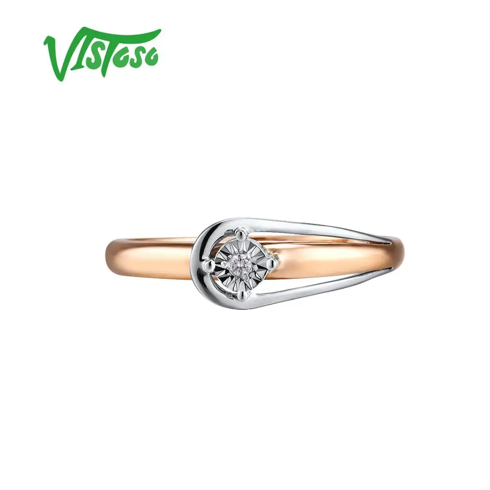 Женское двухцветное кольцо с бриллиантами VISTOSO Pure 14K 585 набор из золота сияющей