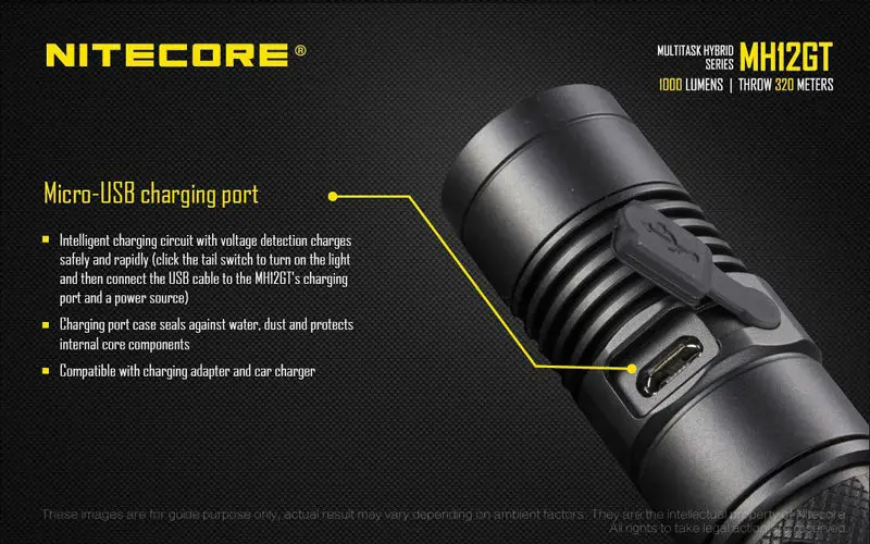 Светодиодный перезаряжаемый фонарик NITECORE 1000 Lm MH12GT XP-L HI V3 для поиска и спасения