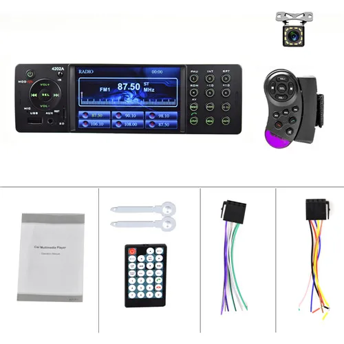 With 12 LED Camera Podofo 1 Din стерео 4 дюймов авто радио 4202A Bluetooth Авторадио USB SD Aux FM приемник Handsfree In-dash HD MP5 видео плеер - Цвет: With 12 LED Camera