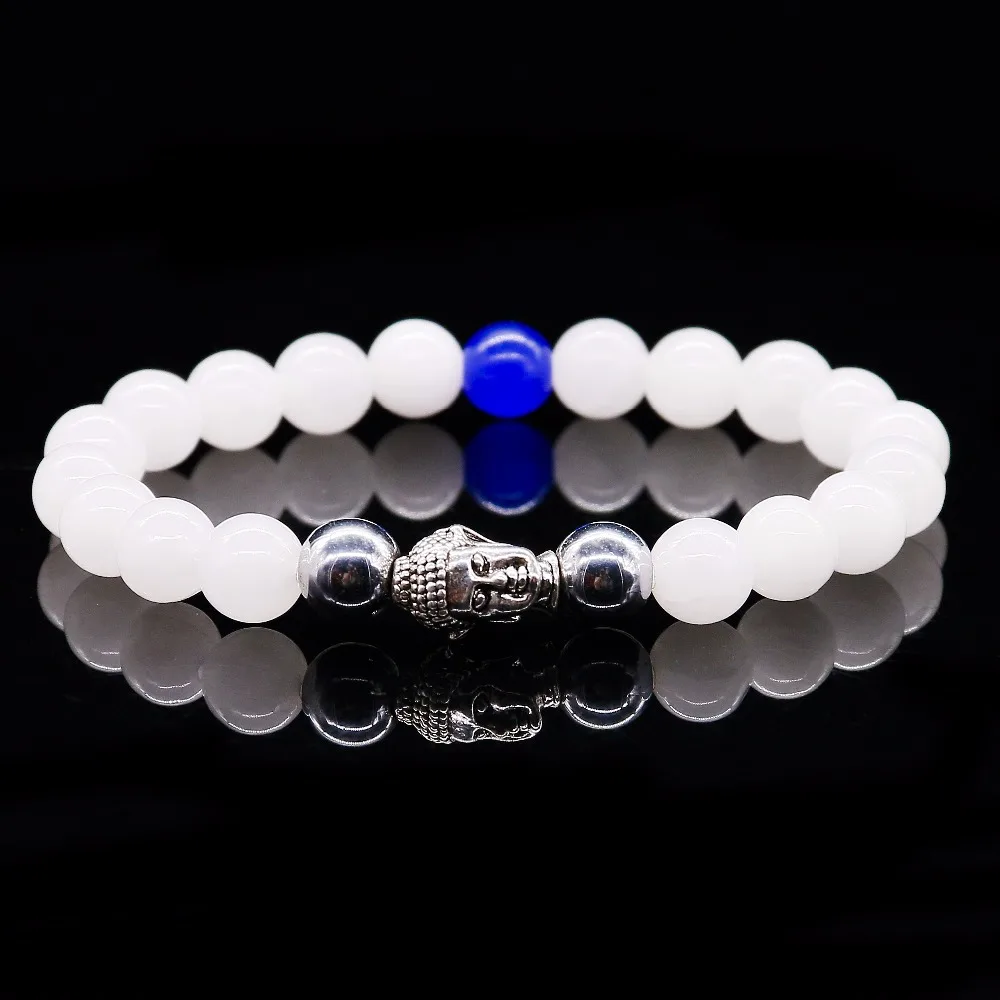 8 мм круглый браслет Будда из бисера голова натуральный с халцедоном камень