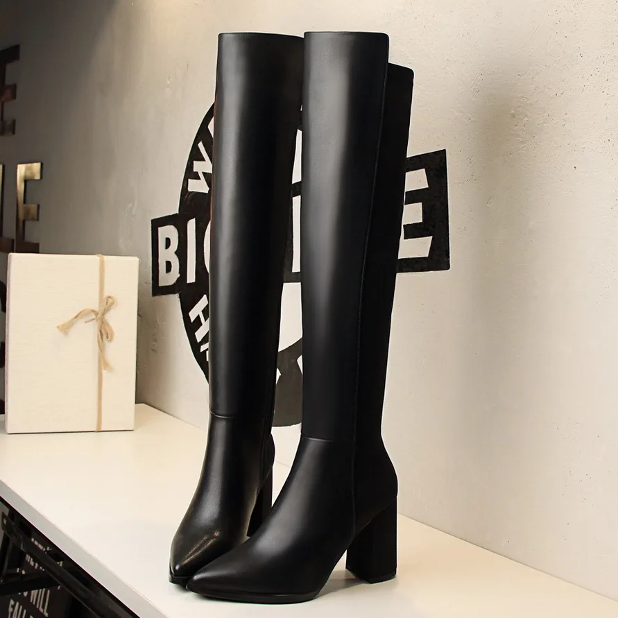 Teahoo/коллекция 2017 года сезон осень зима Лоскутные женские сапоги до колена обувь