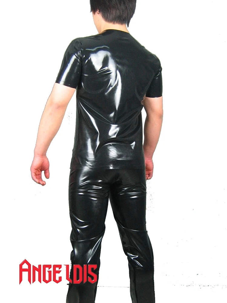 AngelDis latex shirt short sleeve round neck with apple logo top #03024 |
