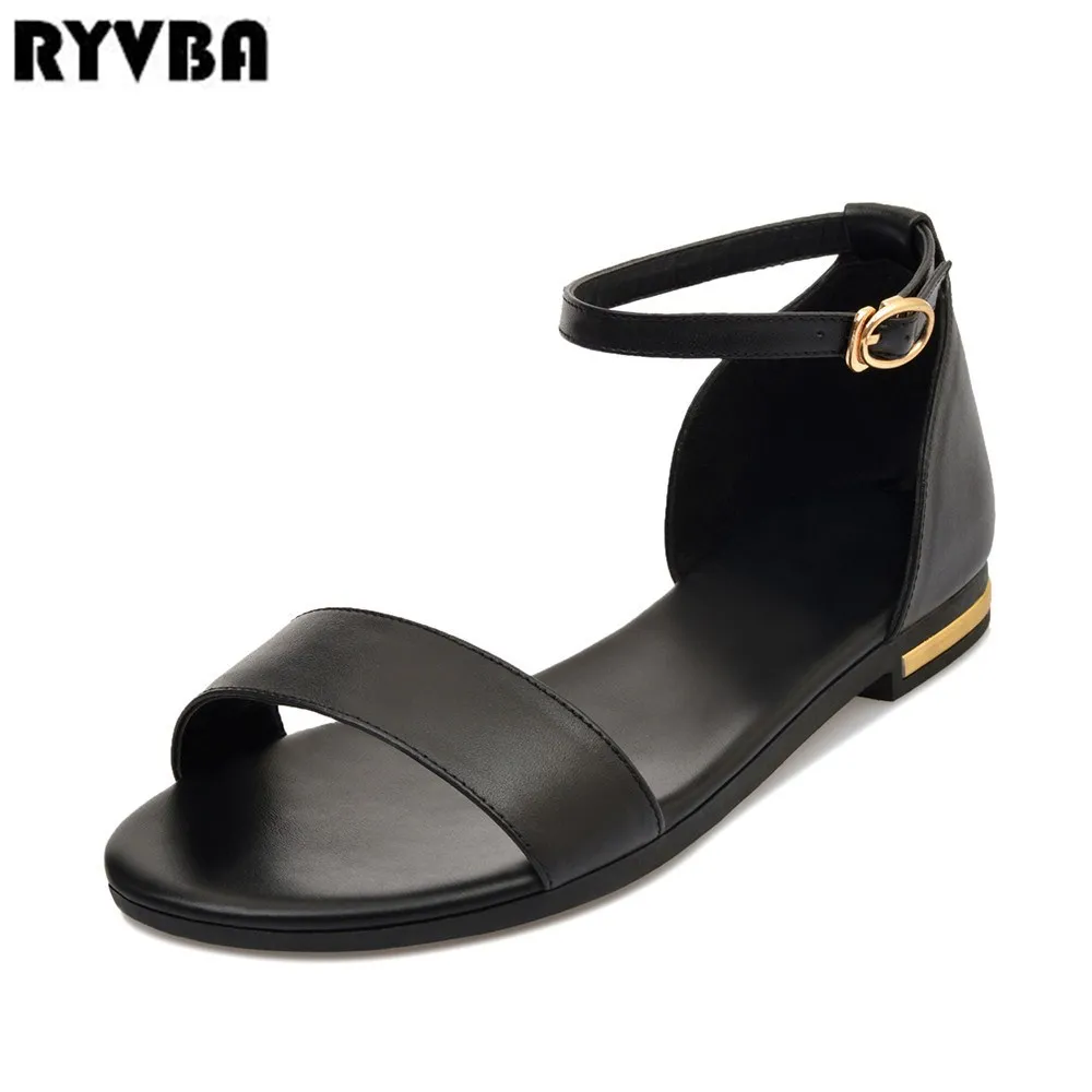 Обувь из натуральной кожи женские сандалии на плоской подошве модные босоножки