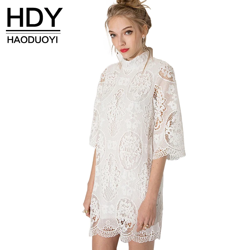 HDY Haoduoyi новая модные женские туфли мини платье Половина рукава женский прямо
